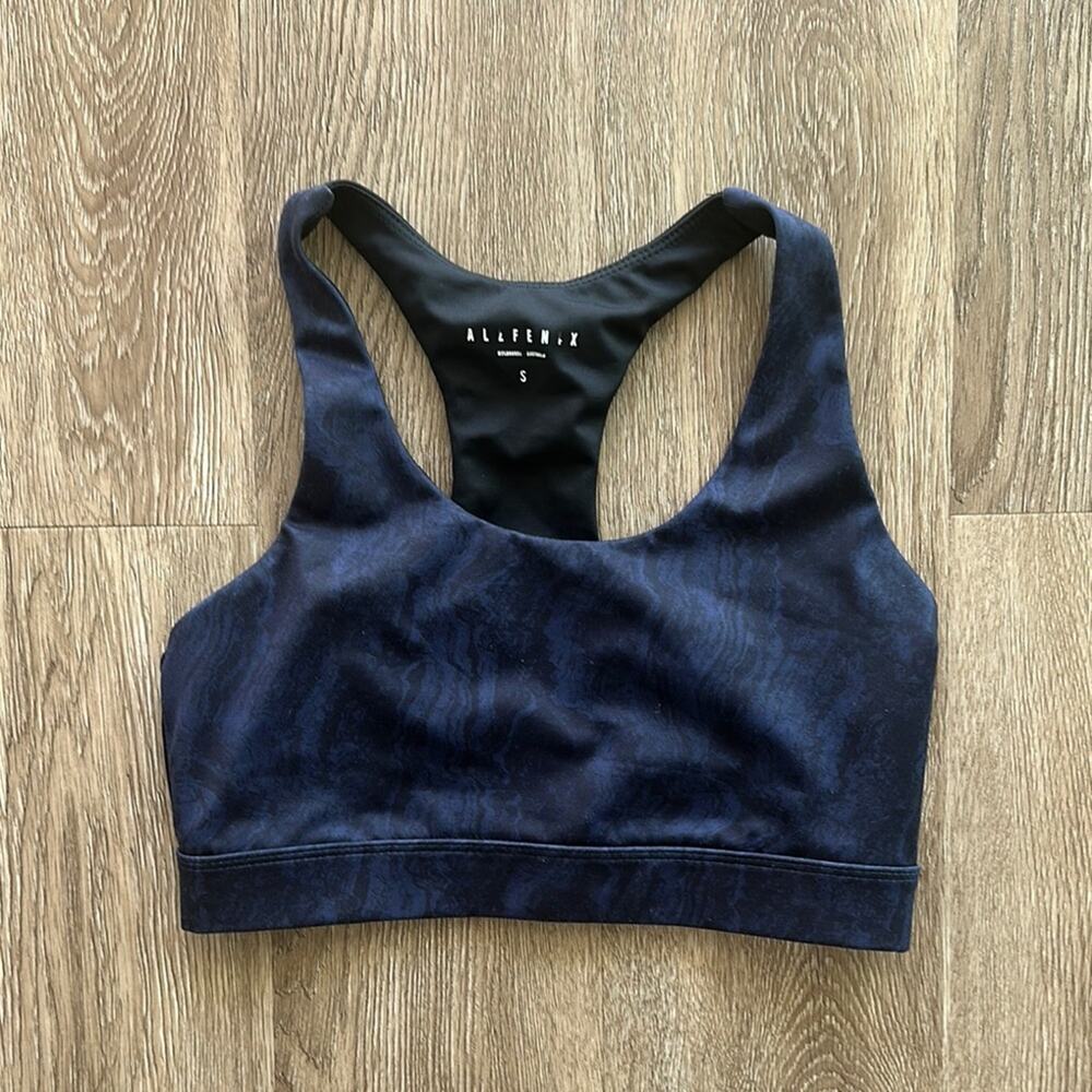Anthropologie‎ ALL FENIX Sports Bra Blue & Black Marble Small Racerback Athletic